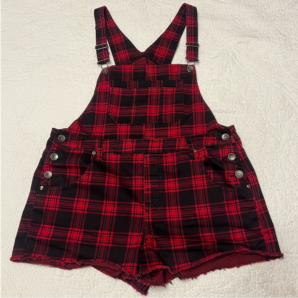 Red Plaid Short Overalls - Classic Women's Shorts